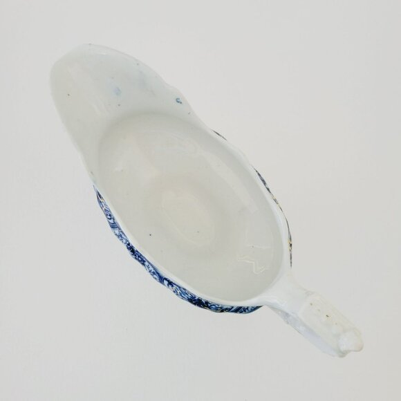 J&G Meakin York Flow Blue Gravy Boat, Embossed, Gold Accents, Floral Swags - Picture 6 of 13